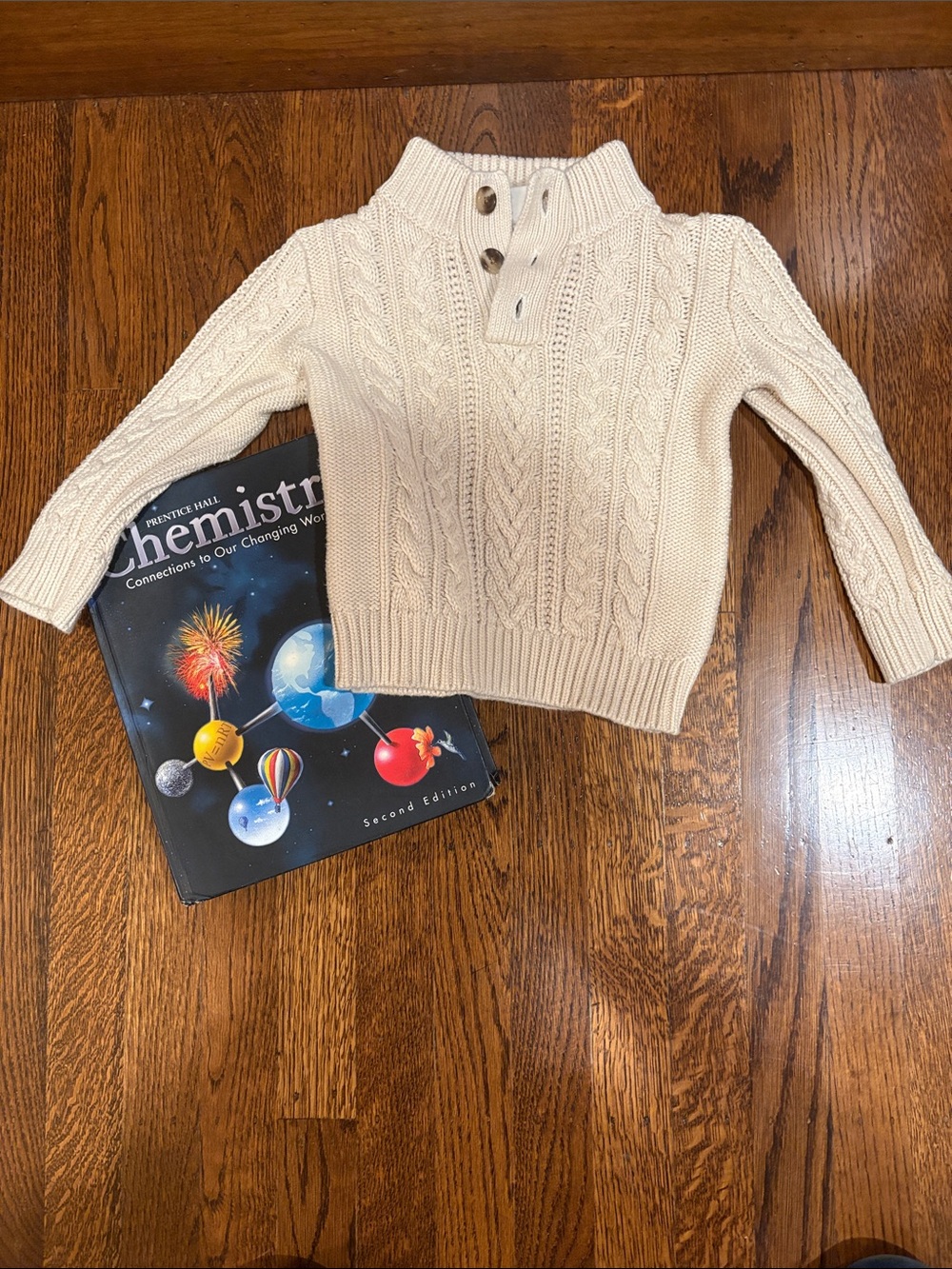 GAP Cream Cable-Knit Button-Front Preppy Turtleneck Sweater